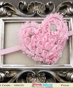 Baby Pink Hair Band with Heart Shaped Floral Motif