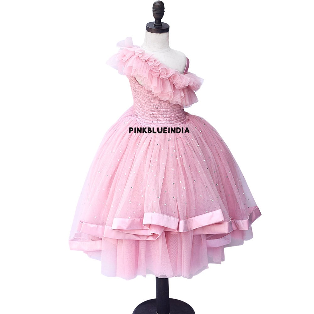 Little Girls Mauve Gown - Kids Party Wear Dress - Mauve Flower Girl Dresses