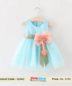 Infant Baby Summer Flower Girl Frock Dress Sky Blue Online India