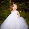 Tulle Lace White Rose Flower Girl Tutu Dress – Birthday Tutu Outfit