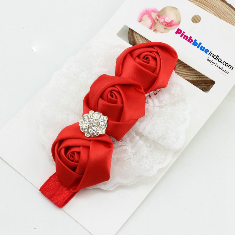 Shop Online Princess Baby Headband with Three Red Roses and White Net