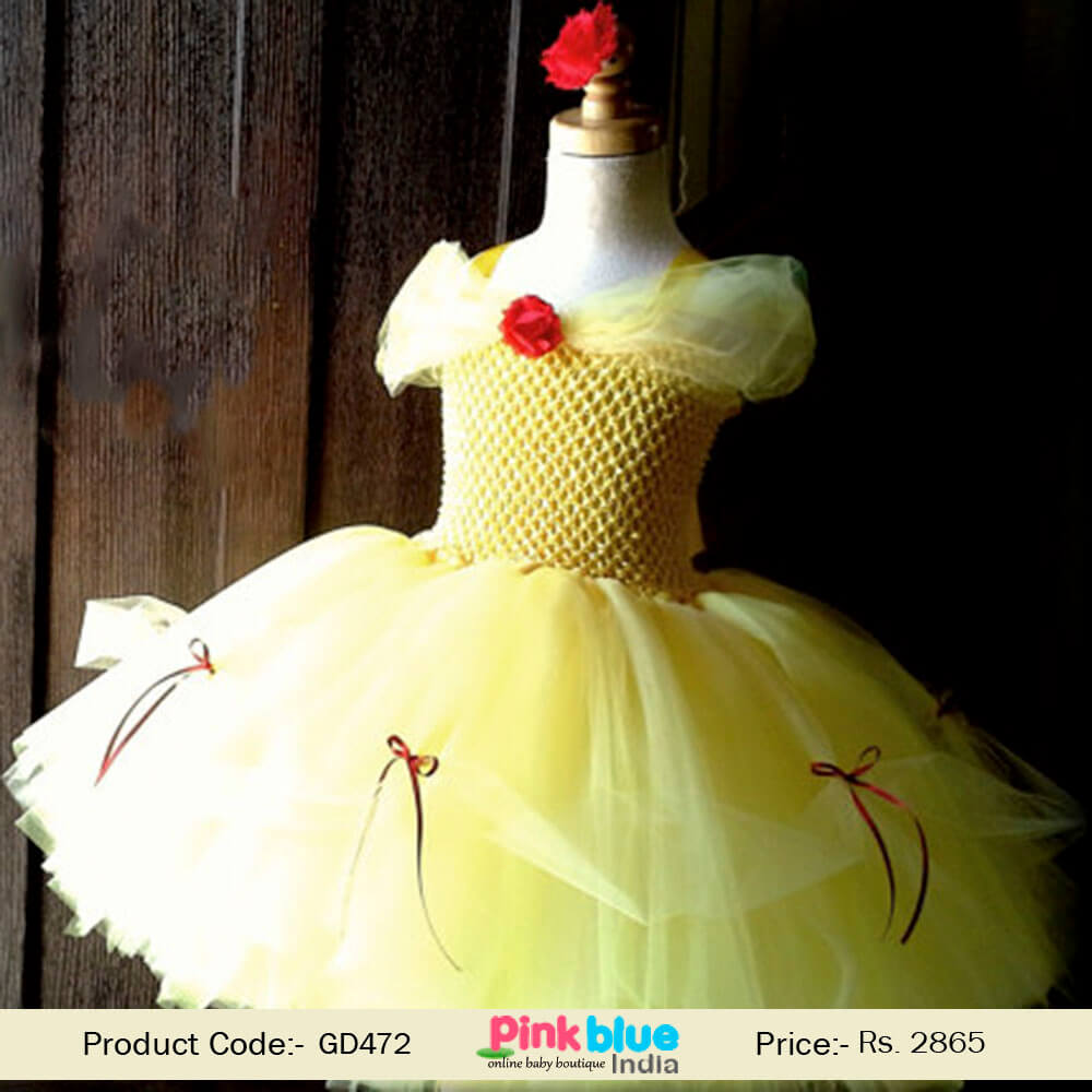 2017 Yellow Belle Tutu Dress Beauty And The Beast Princess Birthday Costume