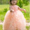 Ruffle Peach Color Princess Party Dress - Kids Wedding Wear