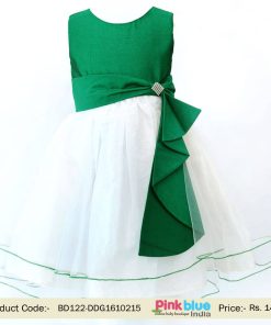 Buy Princess Girls Sleeveless Summer Party Dupion Dress White and Green