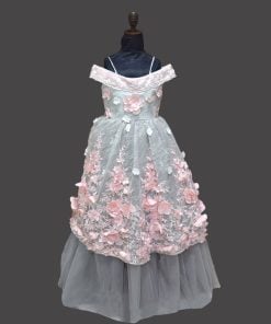 Princess Grey Flower Girl Dress, Birthday Party Wear Gown