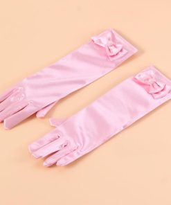 Baby Pink Party Wear Gloves With Bow on Ends