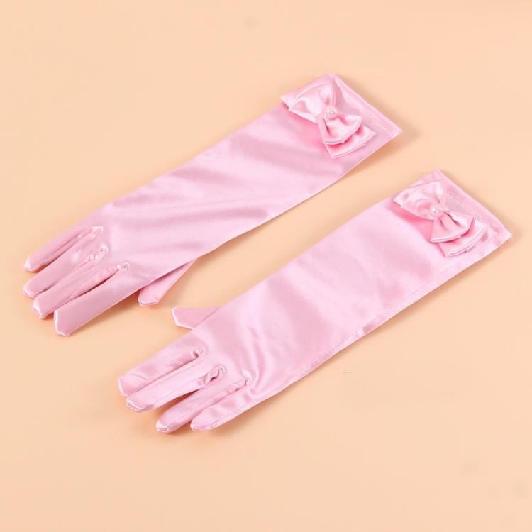 Baby Pink Party Wear Gloves With Bow on Ends