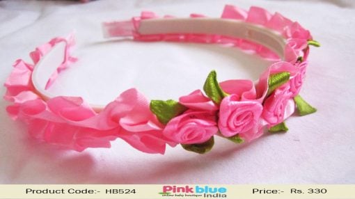 Princess Style Pink Infant Headband with Roses Flower