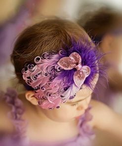 Attractive Mauve Hair Band with Shimmery Butterfly and Purple Feather Toddlers