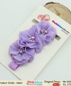 Shop Online Purple Hair Band for Infant Girls with Net Flowers and Pearls
