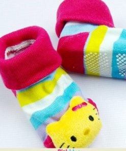 Buy Online Rainbow Colored Stripes Baby Socks With Kitten Face