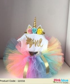 Rainbow Unicorn 1st Birthday tutu Outfit, 3 Piece set Unicorn Girl First Birthday Dress Online