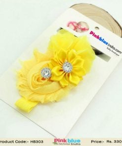 Ravishing Headband with Three Flowers in Yellow for Newborn Baby Princess