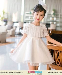 Kids Birthday Party Dress White Cold Shoulder Outfit
