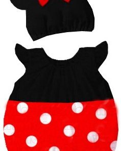 Red and Black Baby Girl Romper Dress with a Cute Cap