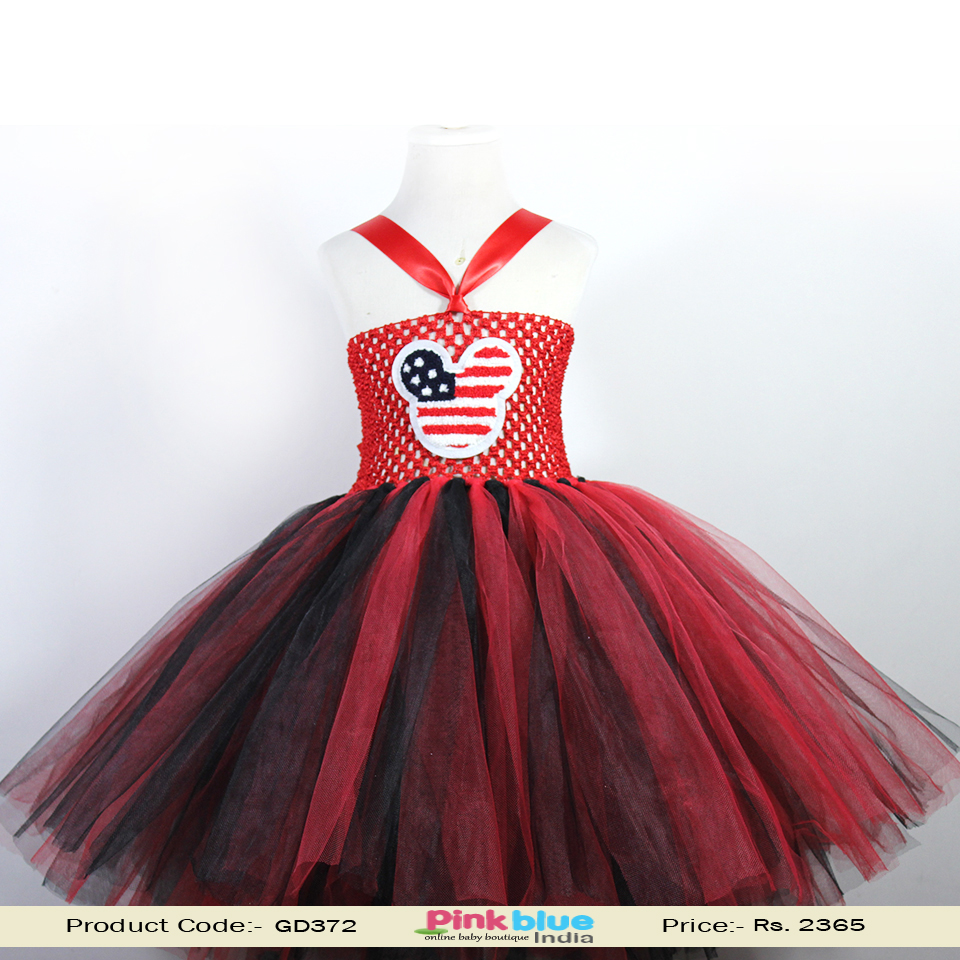 Fashionable Red and Black Tutu Party Dress for Kids with Crochet Bodice