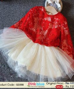 Baby Girl Red and Cream Designer Party Dress Online India