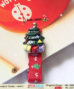 Red and Green Christmas Tree Motif Designer Hair Clip for Baby Girls