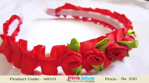 Buy Online Gorgeous Red and Green Floral Hair Band for Newborn Princess