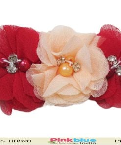 Shop Online Designer Red and Peach Floral Hair Band for Infant Girls in India