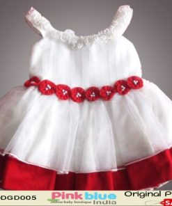 Fashionable Red and White Infant Party Dress in Shimmery Net