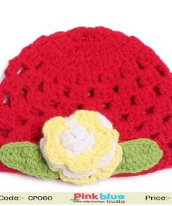red crochet baby floral cap