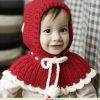 Designer Red Baby Knitted Winter Cap with Scarf