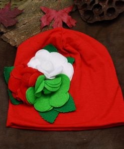 Flower Red Beanie Hat for Baby Girls and Boys
