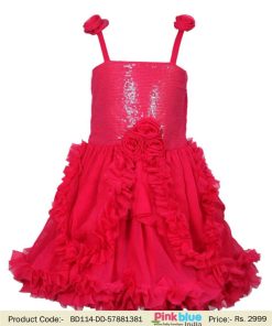 Toddler Summer Red Chiffon Ruffle Sleeveless Evening Party Dress