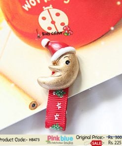 Red Colored Christmas Theme Infant Hair Clip with a Golden Moon Motif