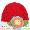 Shop Online Red Crochet Baby Cap With Flower and Leaves