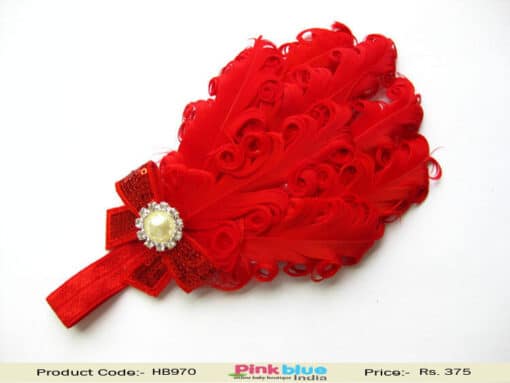 Designer Red Feather Hair Band for Kids