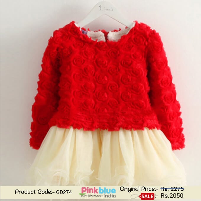 kids special occasion winter dress Red Floral