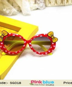 Red Framed Fancy Goggles with Yellow Temples and Bows for Indian Infants