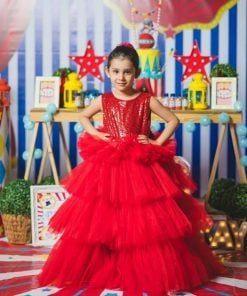 Girls Red Gown, Red Party Wear Gown Dress Online