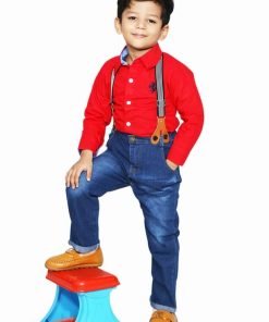Toddler Boy Red Shirt and Blue Jeans Suspender India
