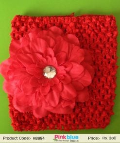 Designer Red Flower Crochet Headband