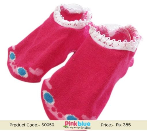 pink ankle length baby socks