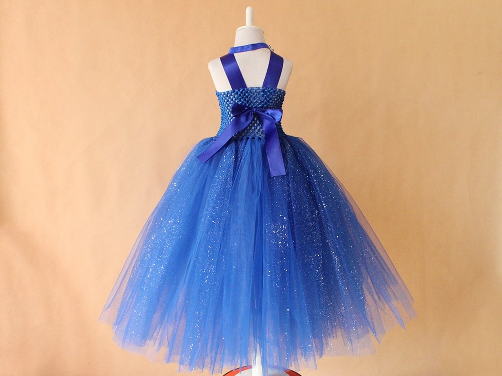 Royal Blue Glitter Tutu Flower Dress for Indian Girls with Free Hair Band