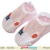 Salmon Colored Floral Ankle Length Anti Slip Toddler Socks with White Lace
