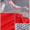 Buy Online Partywear Red and Silver Sequins Dress for Little Princess