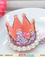 Shimmery Pink Designer Hair Clip With Crown