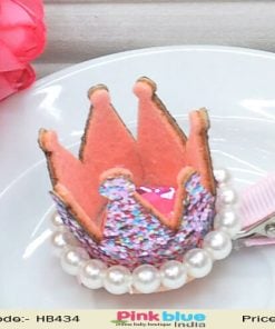 Shimmery Pink Designer Hair Clip With Crown