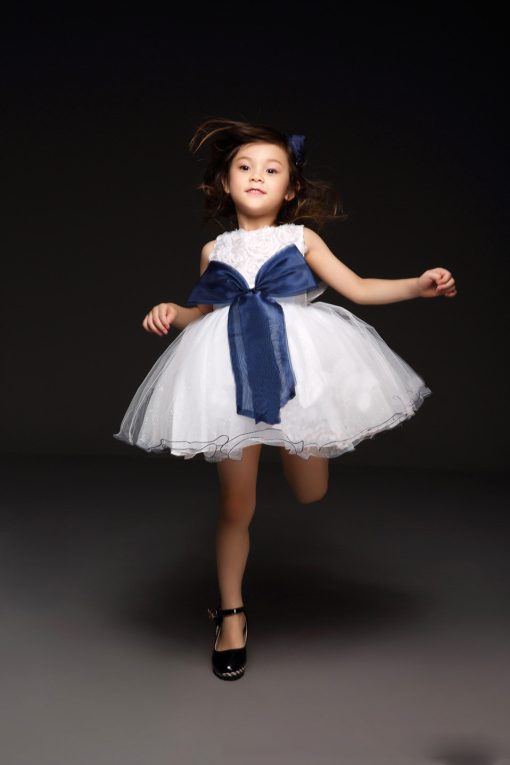 Shop Online in India Shimmery White Net Baby Girl’s Dress with Big Bow
