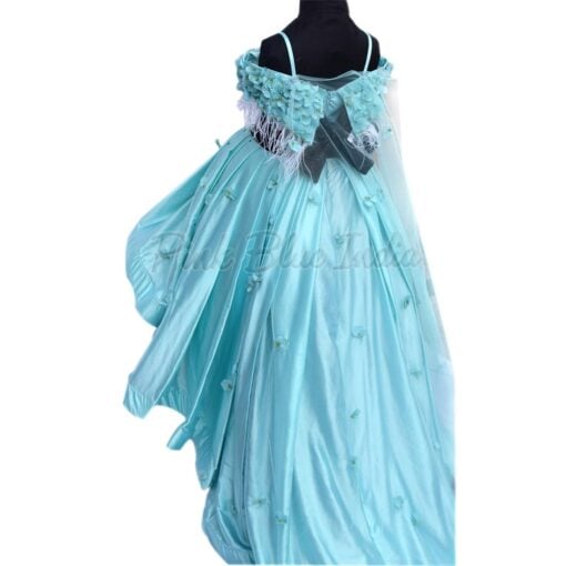 Blue Off Shoulder High Low Birthday Party Dress for Girls