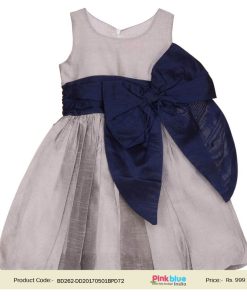 Shop Silver Kids Girl Party Dress Big Blue Bow Birthday Wear