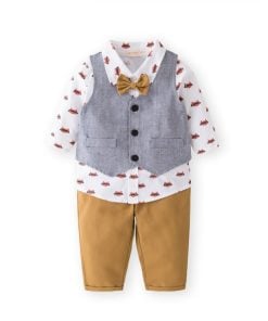 Kids Party Wear Outfit - Boys Grey Waistcoat with Shirt, Pants