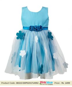 Kids Blue and White Formal Wear Baby Girls Dress Online