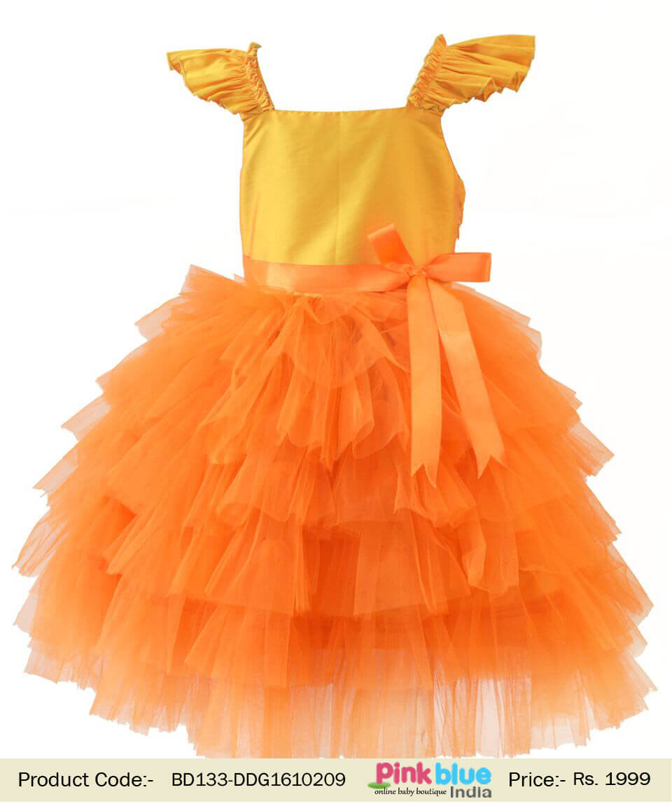 Baby Orange Taffeta Frocks Party Wear Online India
