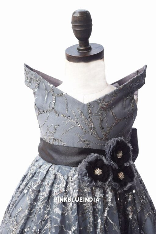 Silver & Gray Flower Girl Dress – Age 1 – 12Y Party wear Dress